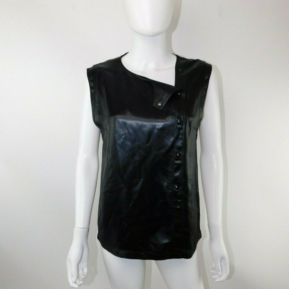 Sandro Shiny Asymmetric Snap Sleeveless Blouse